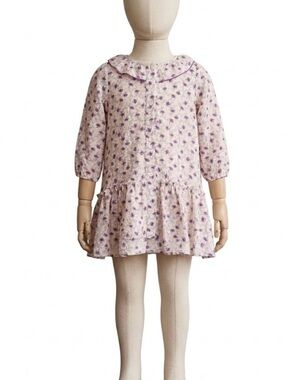 Zara Kids Purple Floral Ruffle Collar Dress - Size 4-5 / 110cm